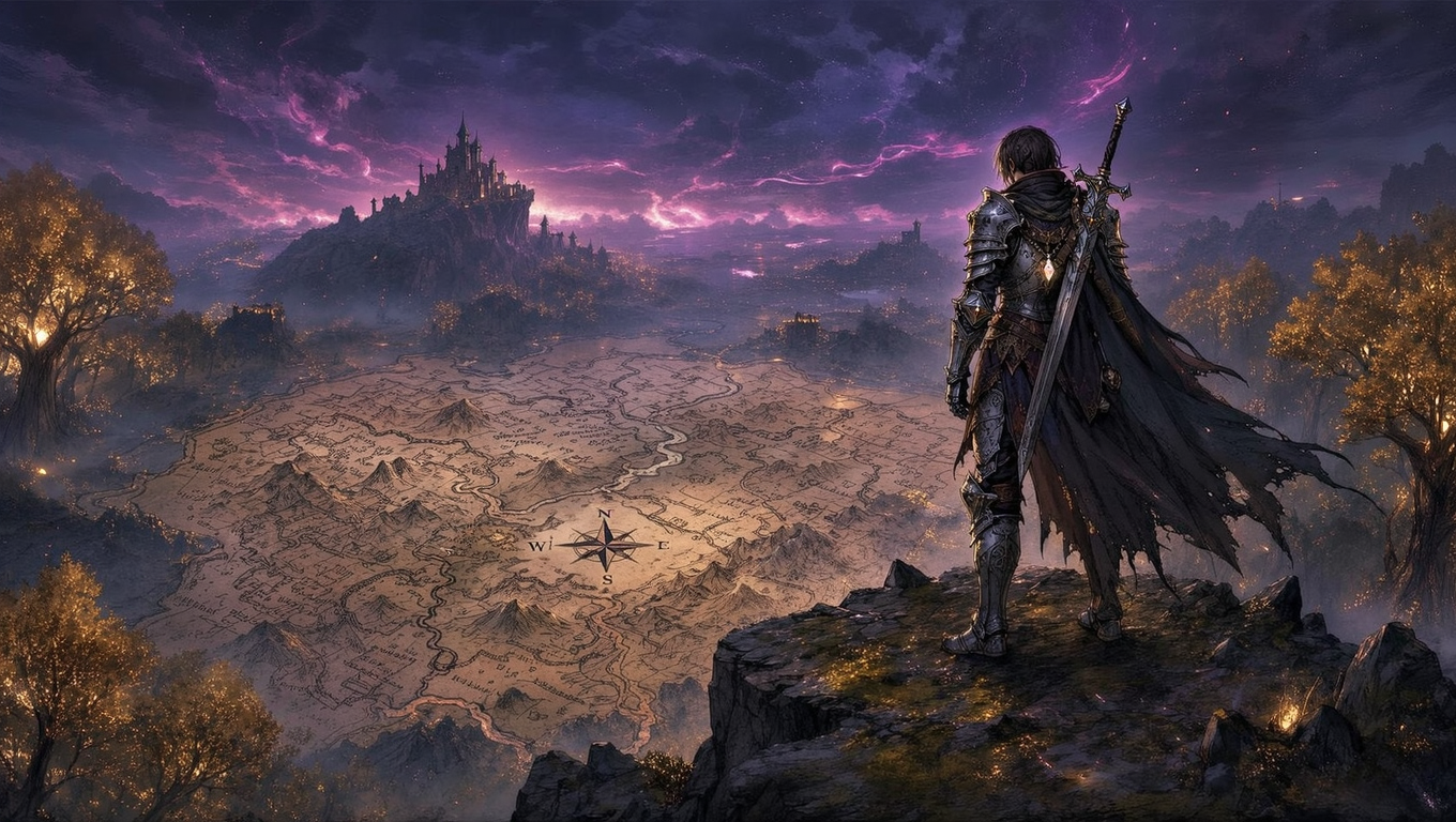 An adventurer studying the Elden Ring map